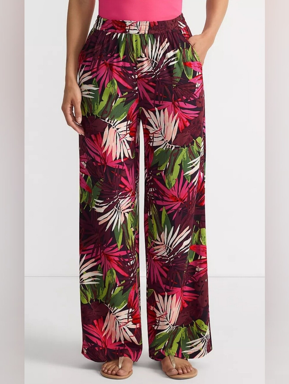 NWOT Lands' End Wide-Leg Tropical Print Pants